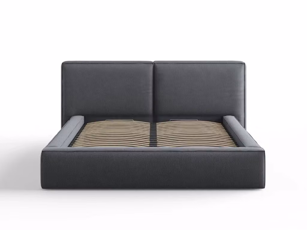 Letto con cassettone e testiera doppia Arendal di Cosmopolitan Design in tessuto strutturato grigio, L: 160 cm, P: 200 cm – 2