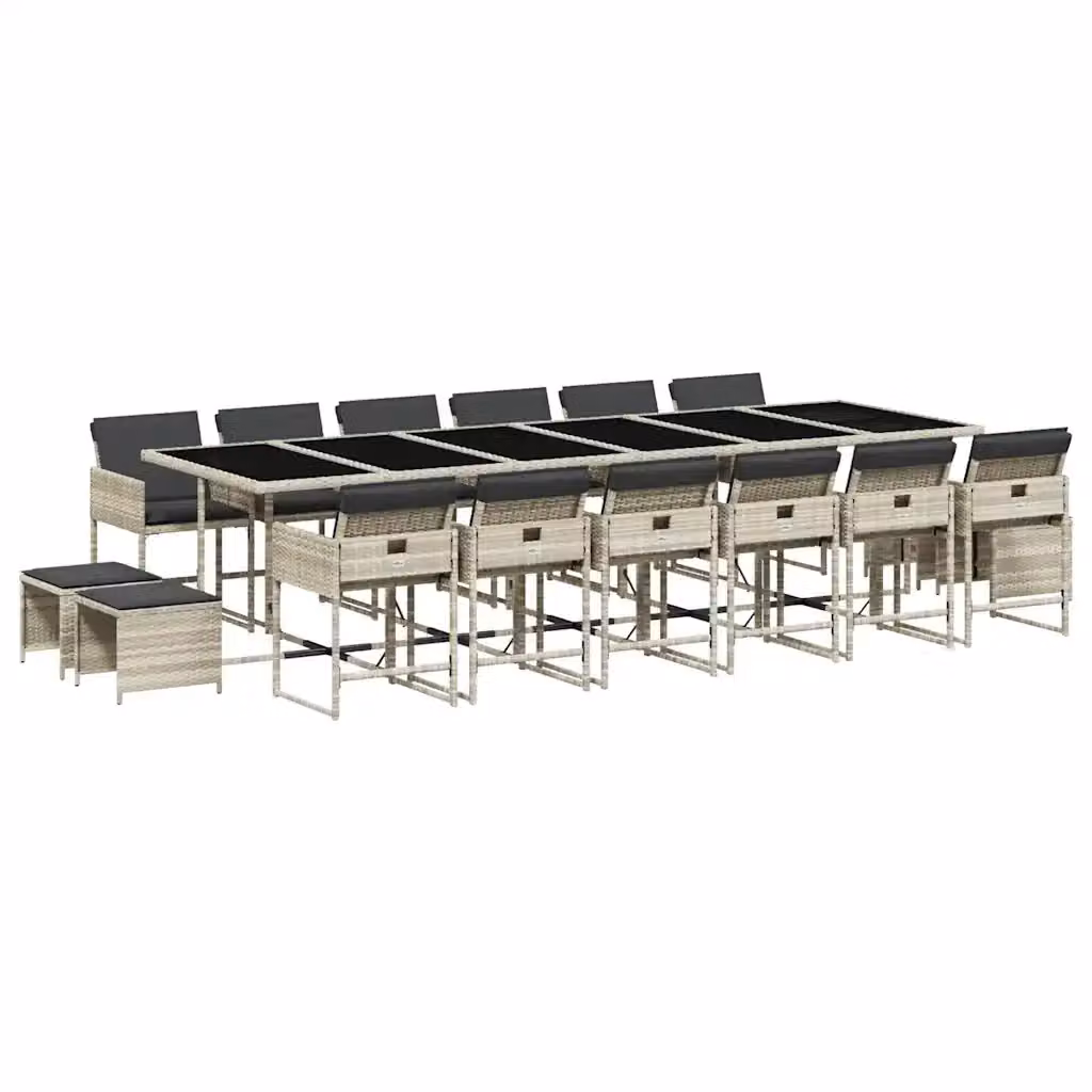 Set da Pranzo da Giardino vidaXL in Polyrattan con Cuscini e Piano in Vetro, 17 Pezzi, Grigio Antracite – 2