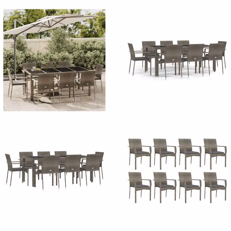 vidaXL Set da pranzo da giardino 9 pezzi con cuscini in poly rattan grigio - Set da pranzo da giardino - Set da pranzo da giardino - Set da pranzo da terrazza