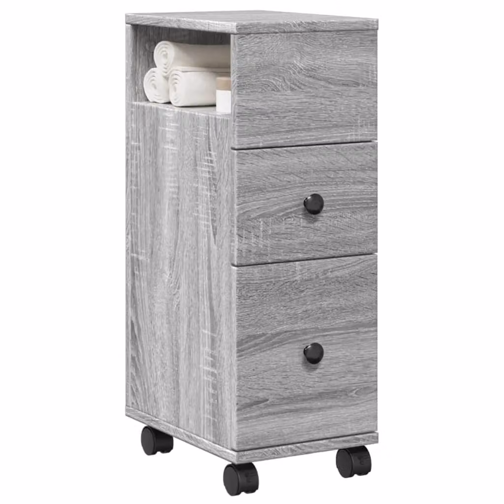 Mobile da bagno stretto con ruote vidaXL in truciolato e MDF Grigio Sonoma L: 20 cm, P: 23 cm, H: 65 cm