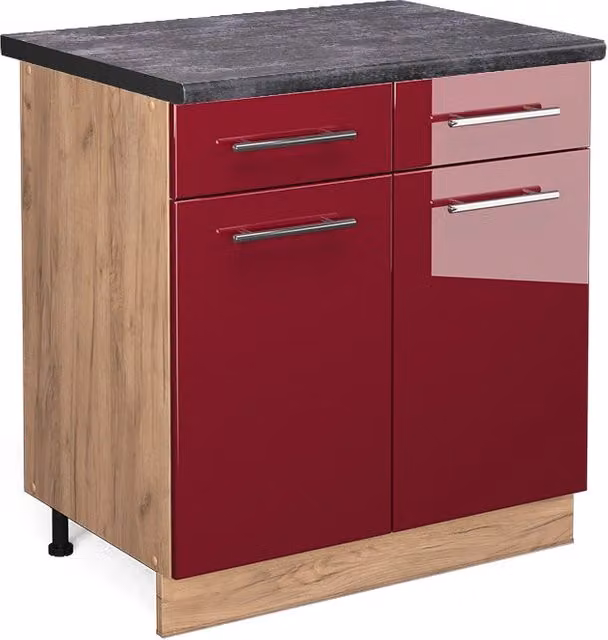 Mobiletto base per cucina Fame-Line Bordeaux lucido/Rovere dorato 80 cm, PL Antracite Vicco