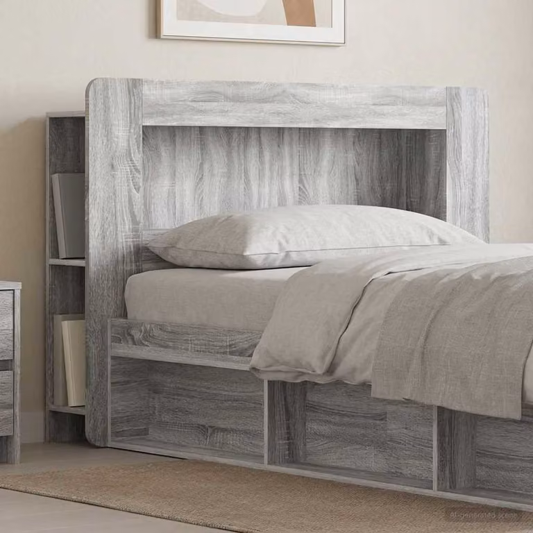 Testata del letto moderna vidaXL in legno ingegnerizzato Grigio con ripiani integrati