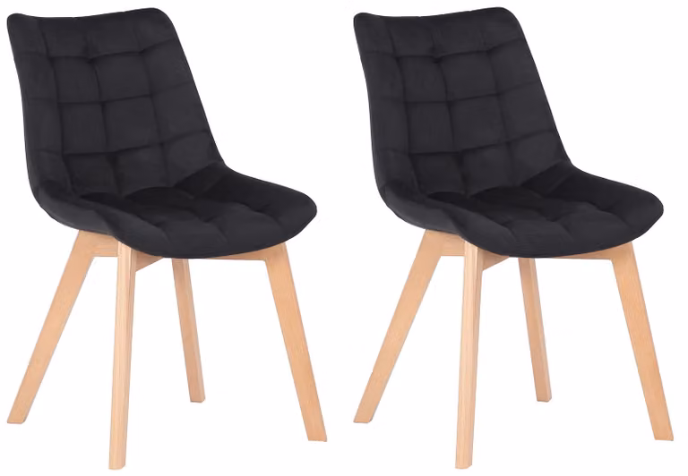 CLP Set di 2 poltrone da pranzo Passaic, rivestite in velluto trapuntato, colore nero