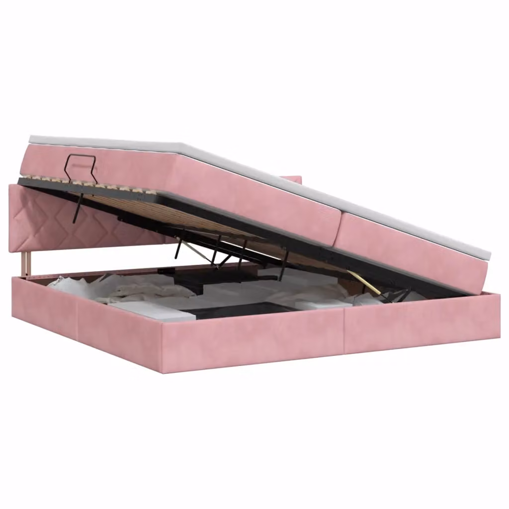 Letto con contenitore vidaXL in velluto rosa e bianco con testiera, L/P: 200 x 200 cm – 2