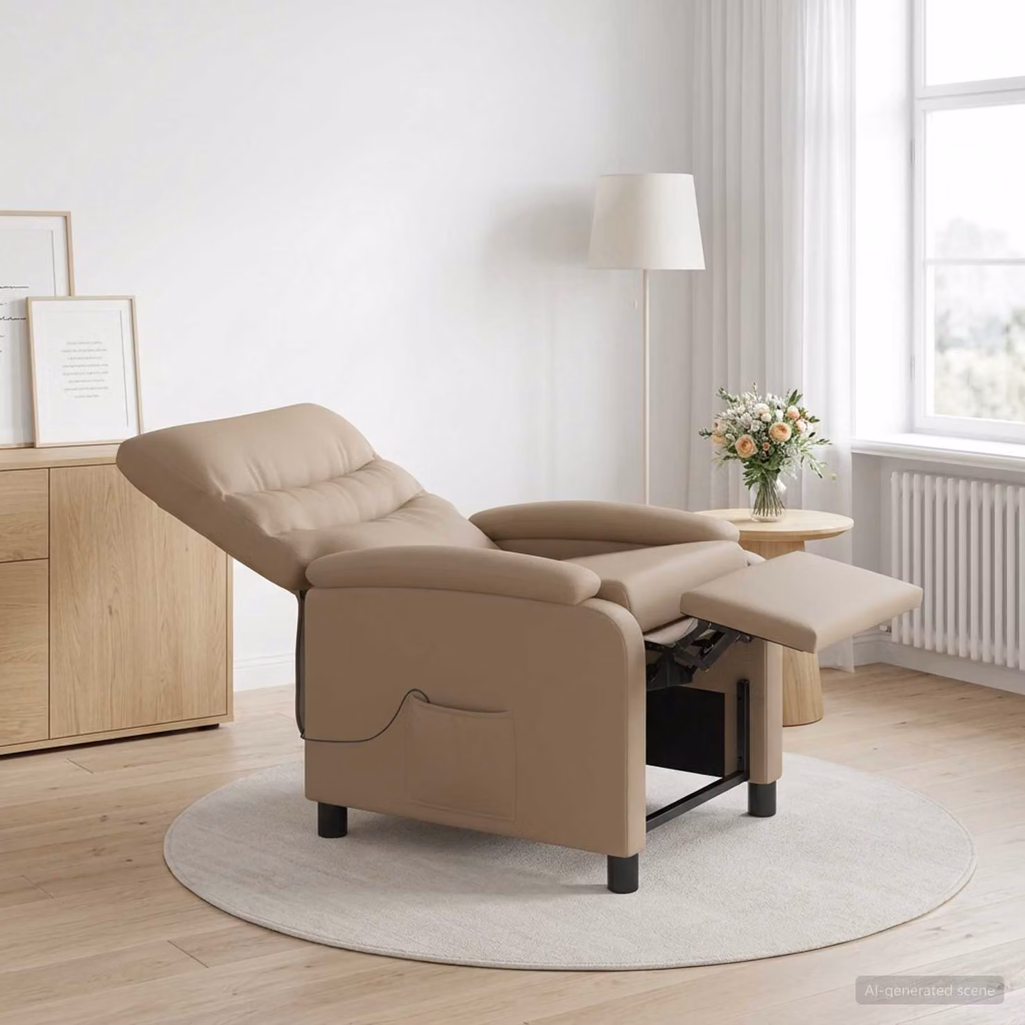 Poltrona relax reclinabile vidaXL in similpelle beige e marrone con braccioli e imbottitura in schiuma