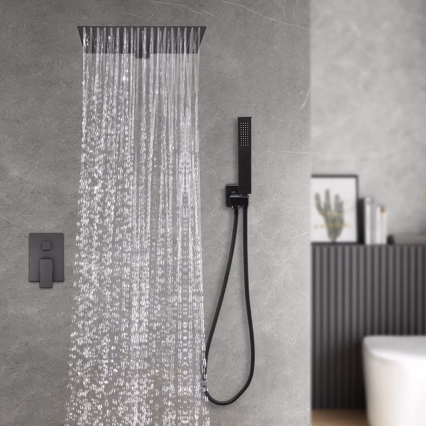 Set doccia a incasso, sistema doccia a parete per il bagno, in argento chiaro