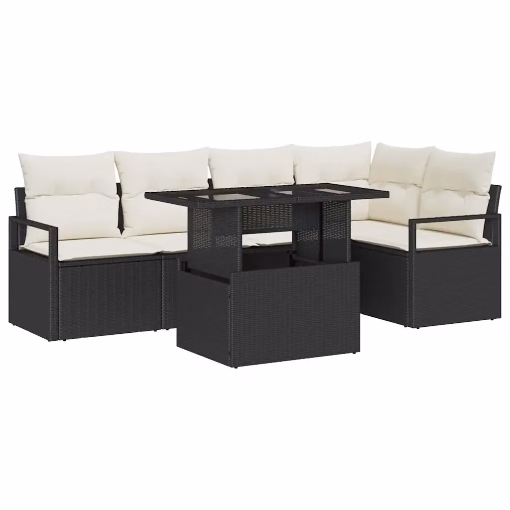 Set Divano da Giardino vidaXL 6 Pezzi a Forma di L con Tavolino, Colore Nero e Beige – 2