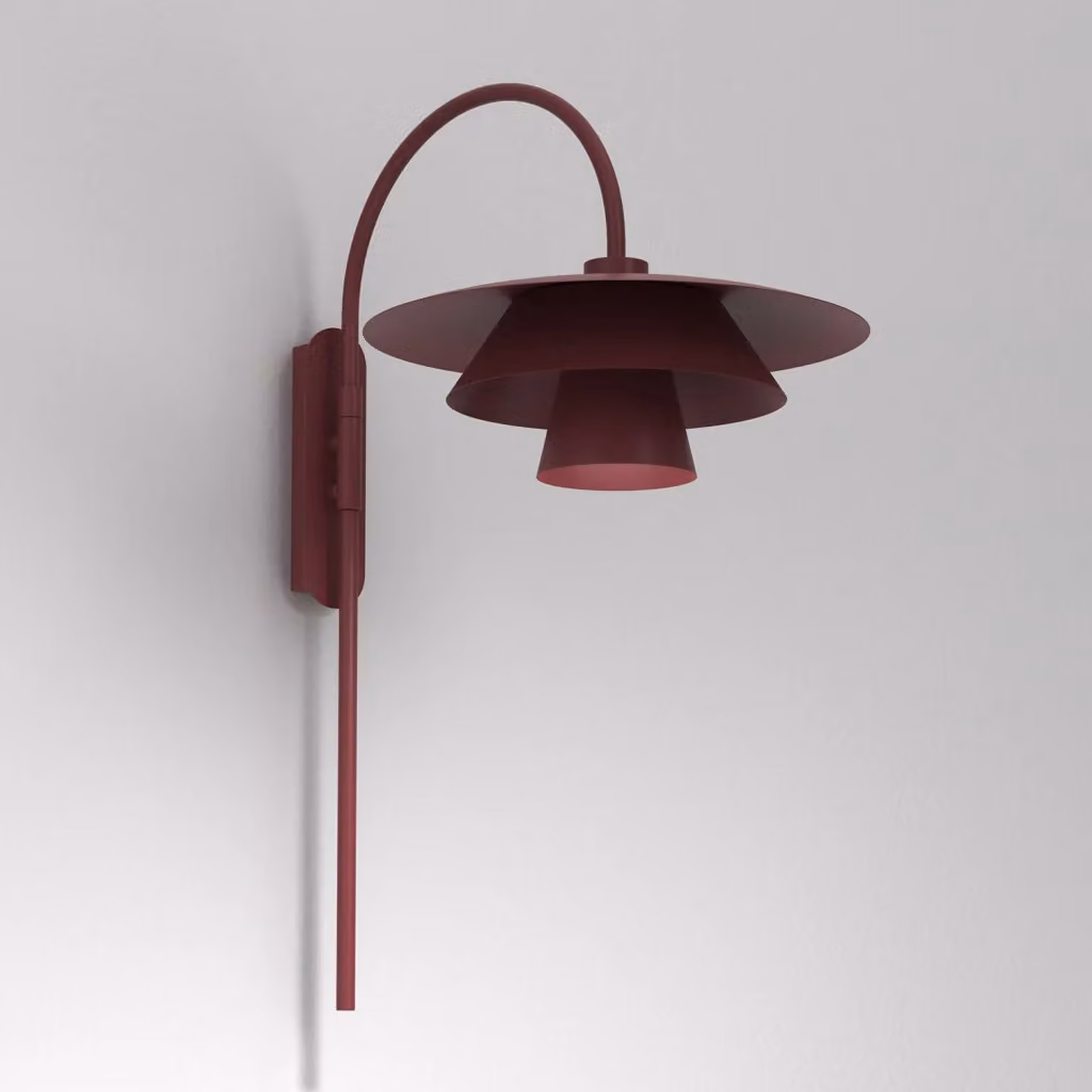 Applique Plato Luminex in metallo rosso e argento con bordo in acciaio, attacco E27, IP20 – 2