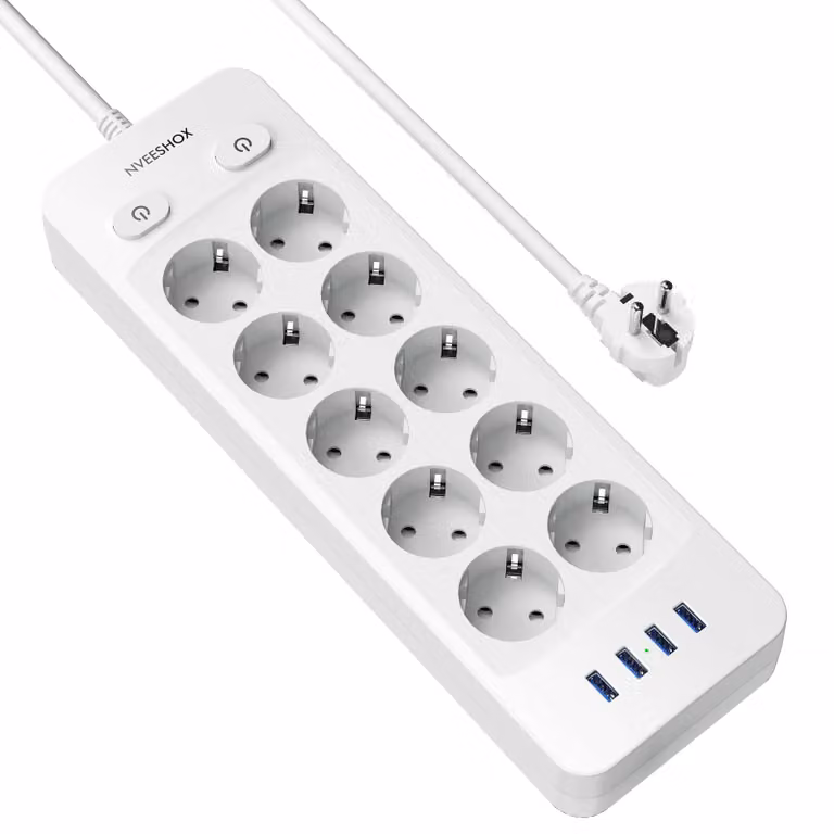 Ciabatta multipresa con 4 porte USB, ciabatta a 10 prese con interruttore