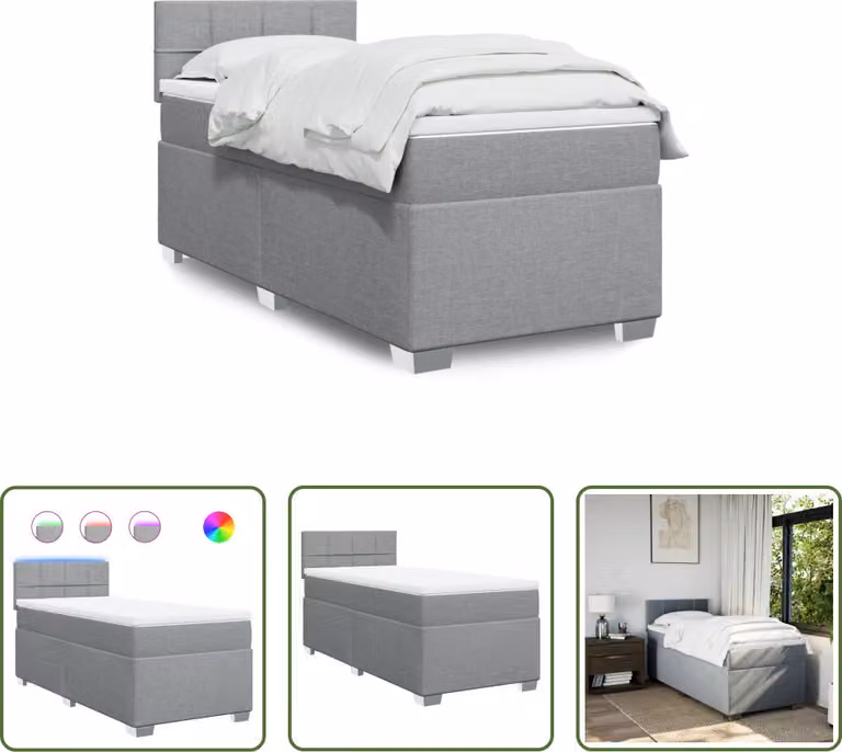 The Living Store Letto a molle con materasso grigio chiaro 90x200 cm in tessuto