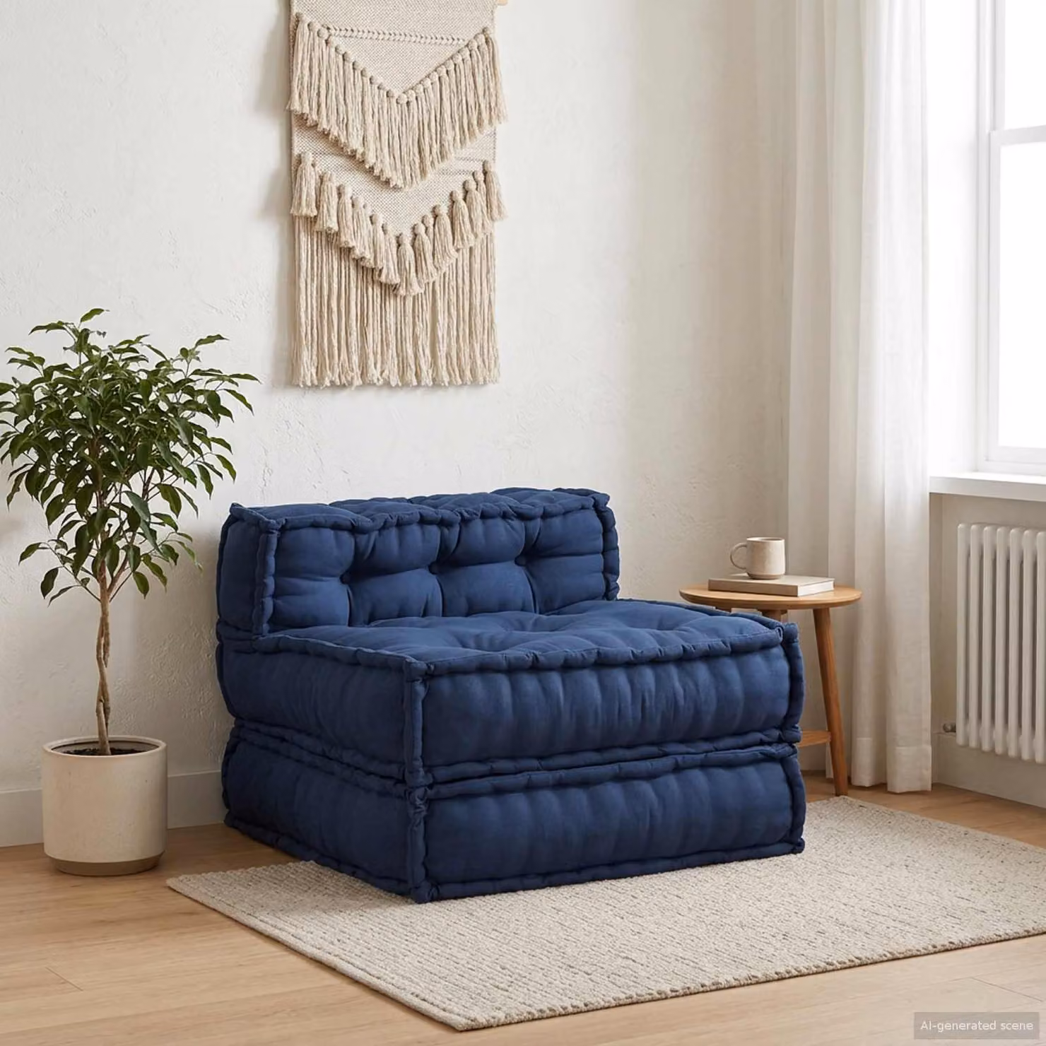 Unità di divano modulare vidaXL in tessuto blu con imbottitura in schiuma, L 70 cm x P 70 cm x H 56 cm