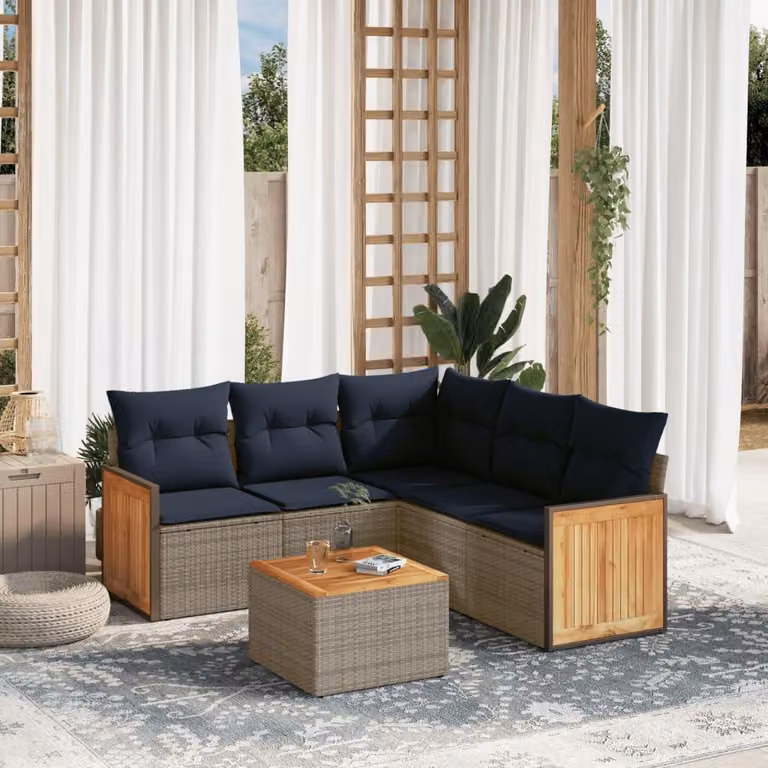 Maison Exclusive - Set di 6 divani da giardino con cuscini, grigio, polyrattan