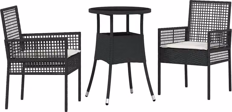Set da Pranzo per Giardino 3 pcs Nero polyrattan