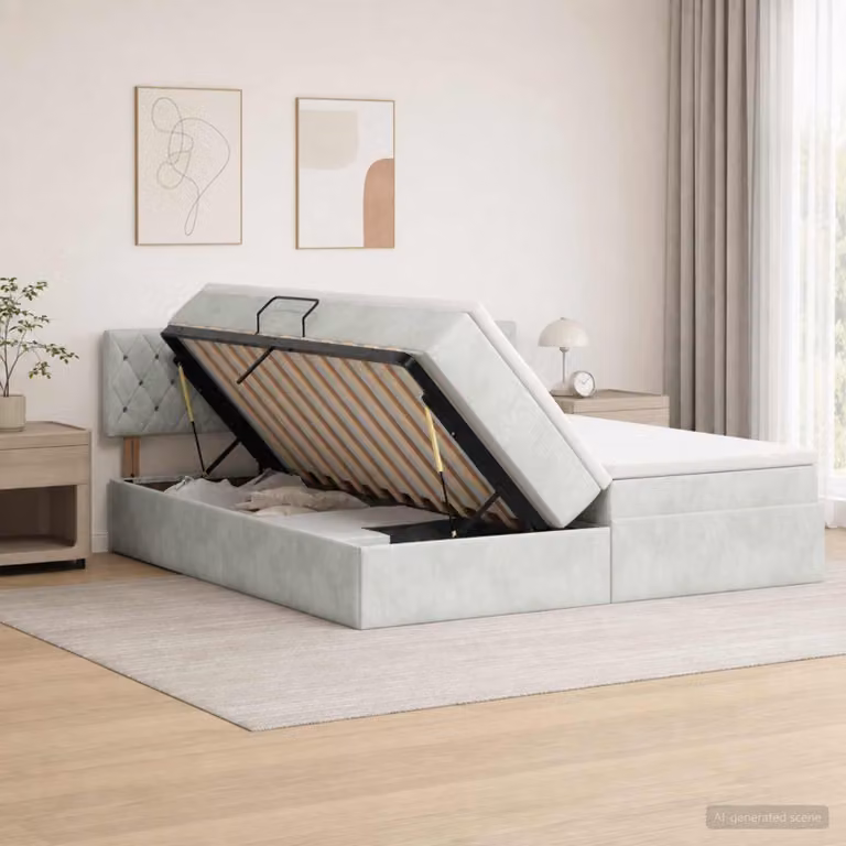 Letto con contenitore e testiera vidaXL in stile moderno, Grigio e Bianco, L/P/H: 200 x 200 x 88 cm