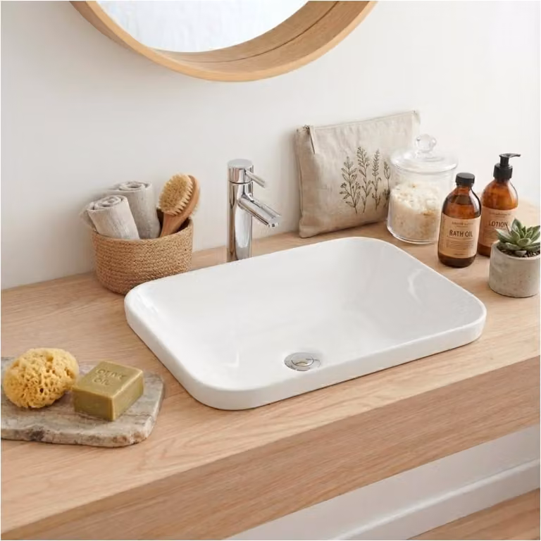 Lavabo rettangolare da incasso in Vetroceramica bianca 53x37cm PALMA