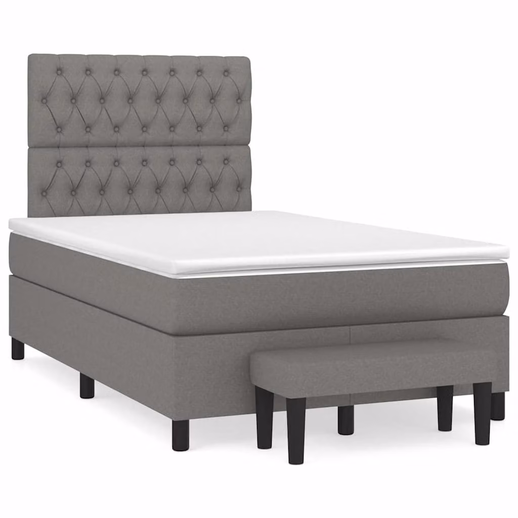 vidaXL Giroletto a Molle Ibrido con Materasso in Tessuto Grigio e Bianco L/P/H: 120 x 200 x 193 cm