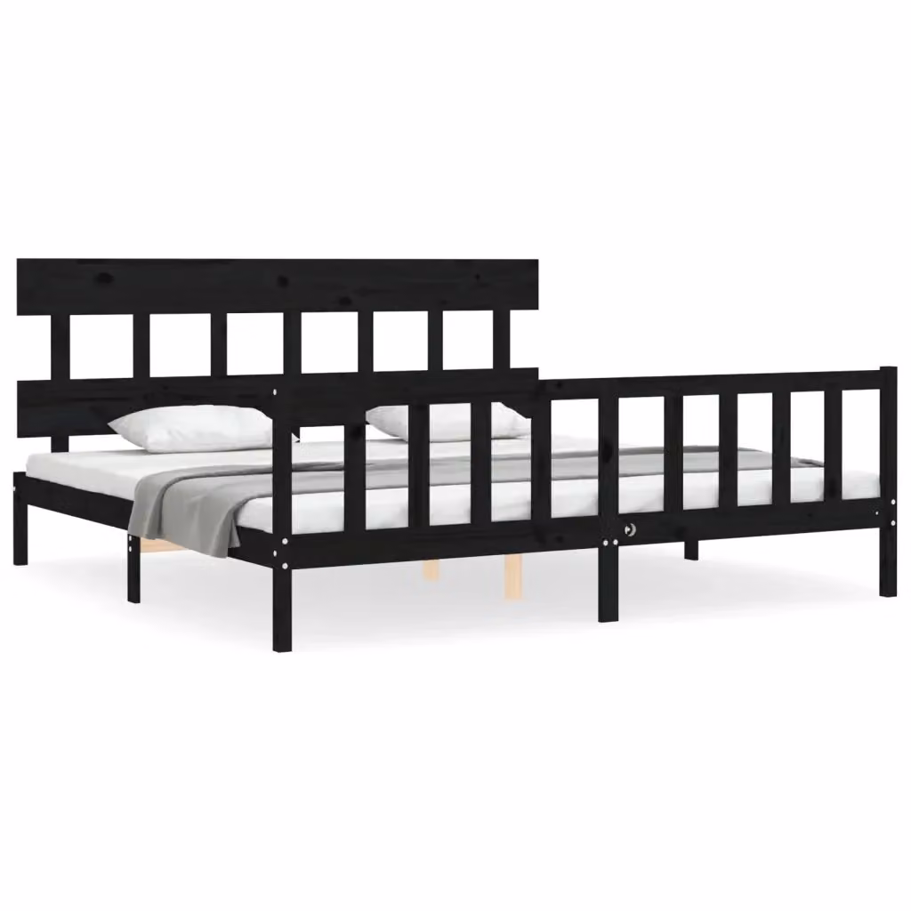 Letto con Testiera in Legno Massello di Pino Nero vidaXL L/P: 200 x 200 cm – 2