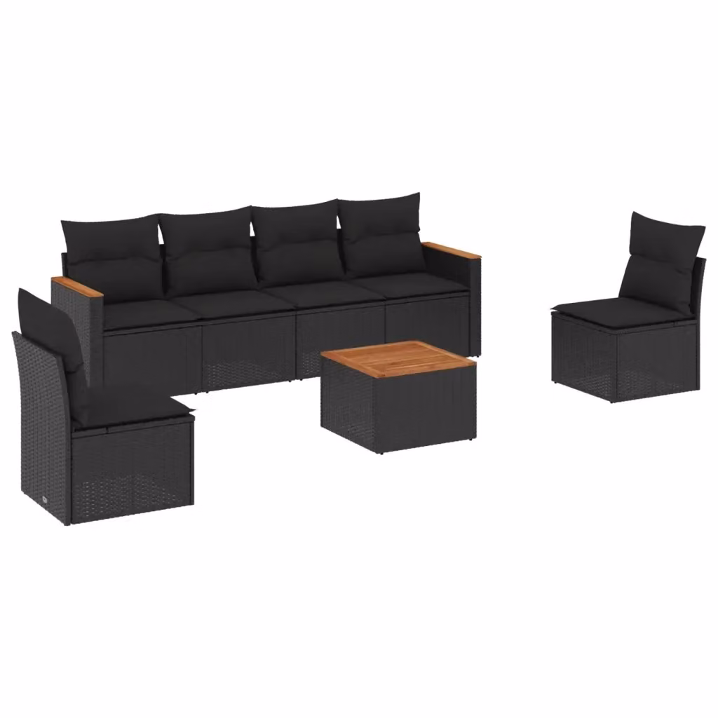 Set Divani da Giardino vidaXL con Cuscini Nero in Polyrattan e Acciaio – 2