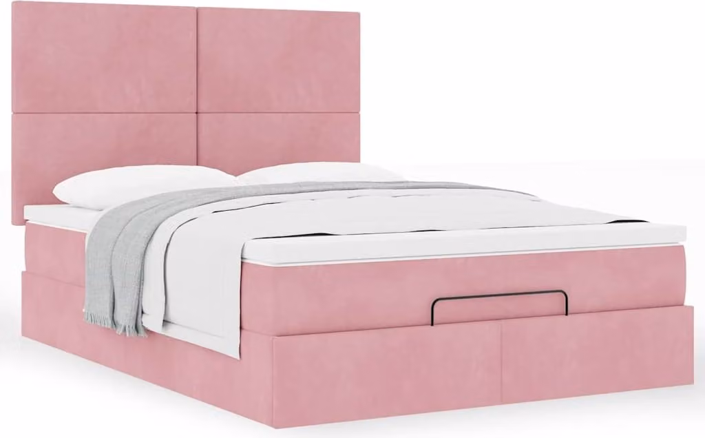 Struttura Letto Pouf con Materassi Rosa 140x190 cm in Velluto