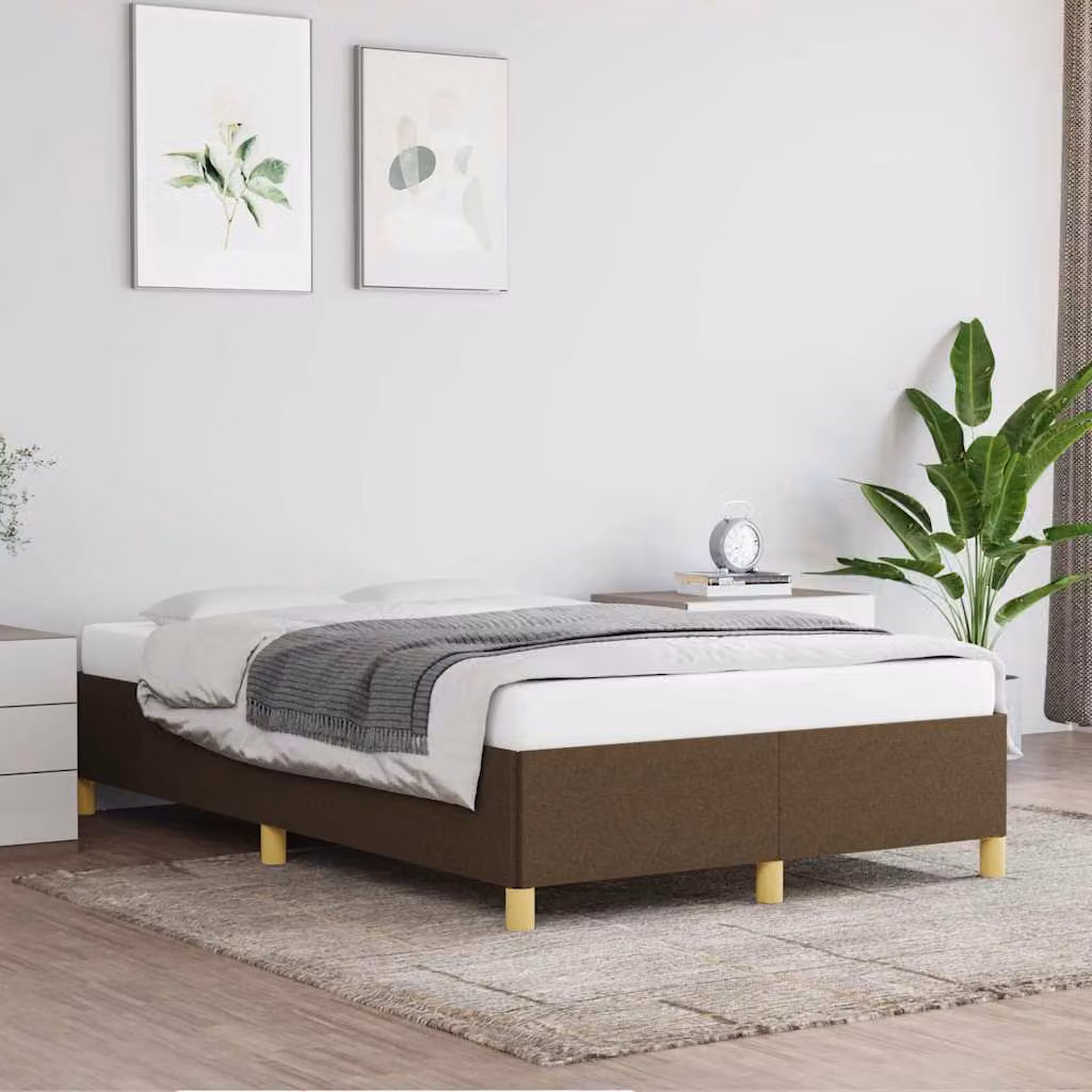 vidaXL Giroletto senza materasso in tessuto marrone scuro con doghe in legno L: 120 cm, P: 200 cm