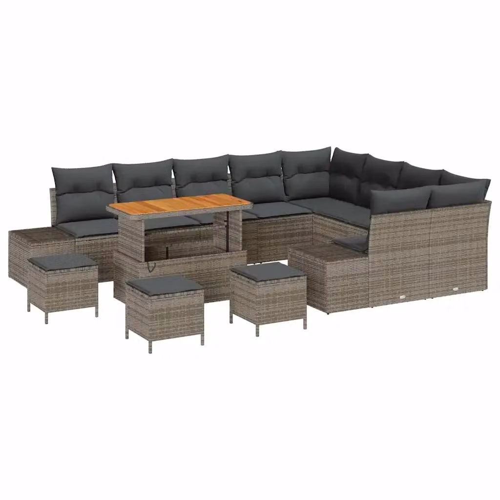 Set Divano da Giardino vidaXL 13 pz Grigio con Cuscini e Tavolino in Polyrattan e Acciaio – 2