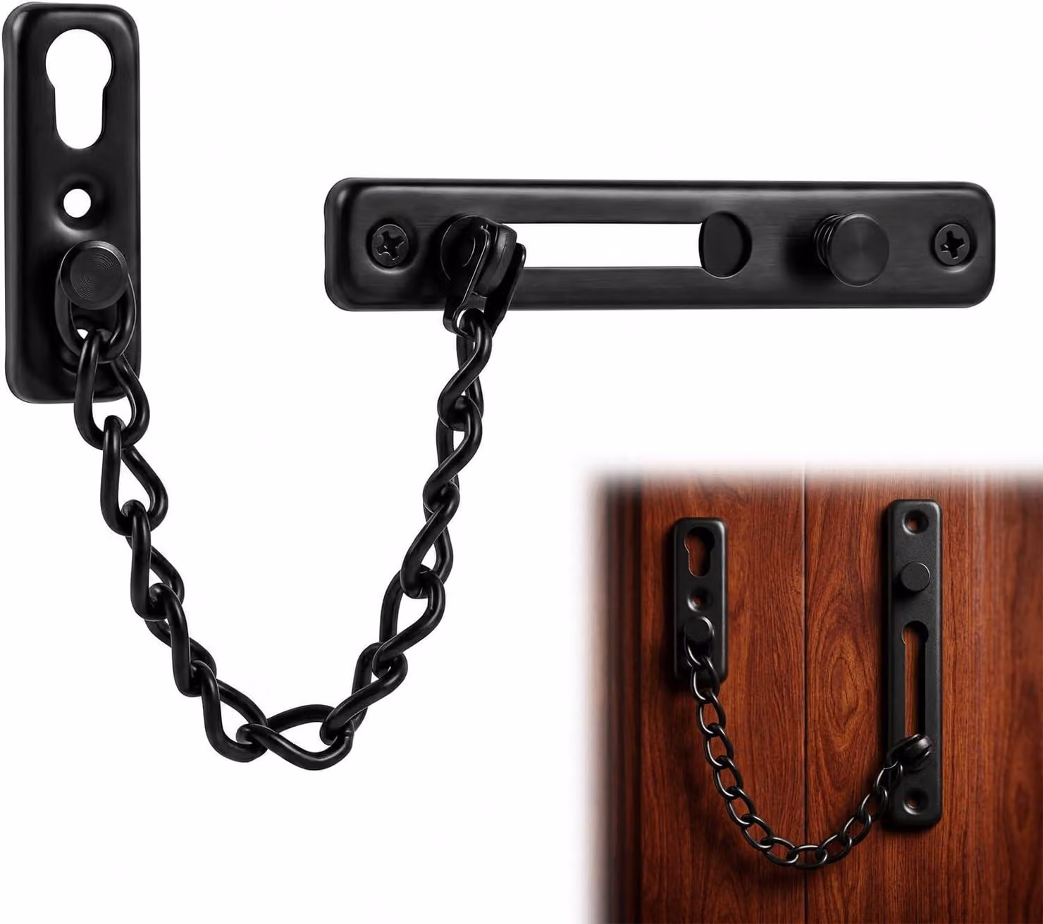 Catena di sicurezza per porta, senza necessità di foratura, realizzata in acciaio rinforzato, facile da installare, offre protezione contro le intrusioni per la casa