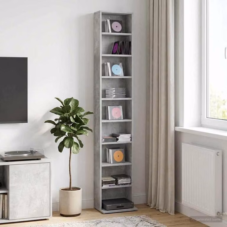 Mobile per CD vidaXL Grigio, L: 33 cm, P: 23,5 cm, H: 175 cm