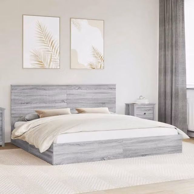 Letto con contenitore e cassetto moderno vidaXL in legno Grigio, L/P: 200 x 200 cm