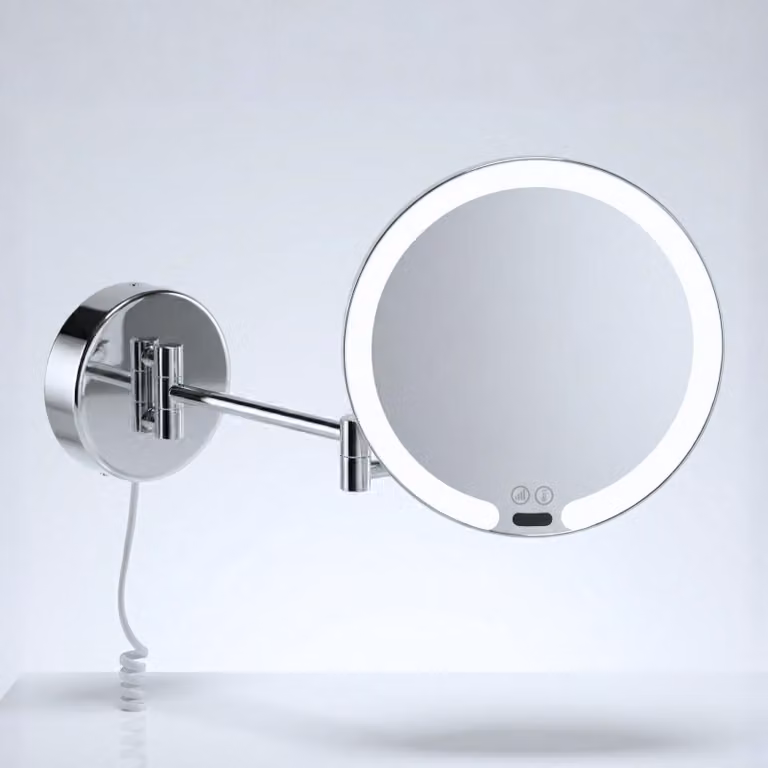 Specchio cosmetico LED Libaro con sensore VITTORIA rotondo, ingrandimento 7x, montaggio a parete, cavo bianco