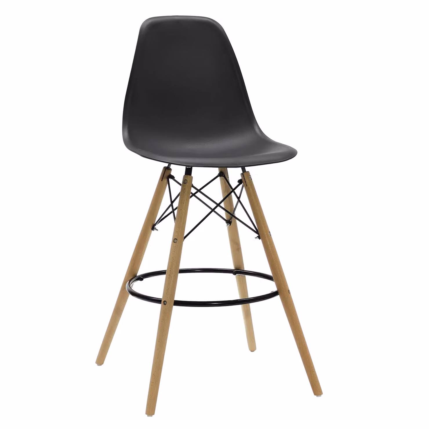 Sgabello Nordica VESTIAMO CASA in polipropilene nero con gambe in legno di faggio, H 106 x L 53 x P 46 cm – 1