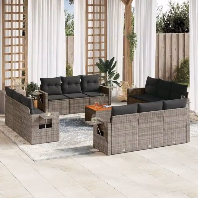 Set di Divani da Giardino vidaXL in Polyrattan Grigio con Cuscini, Tavolino e Elementi Angolari a Forma di U