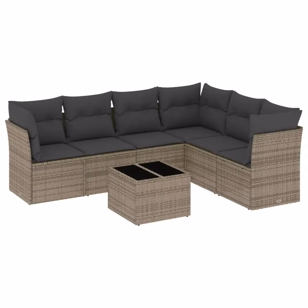 vidaXL Set Divani da Giardino 7 pz in Polyrattan Grigio con Cuscini e Tavolino da Esterno – 2