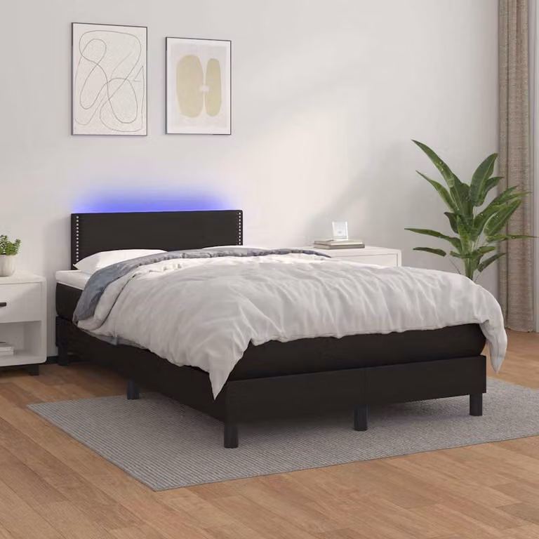 vidaXL Giroletto a Molle con Materasso e LED Nero in Similpelle, L/P/H: 120 x 200 cm