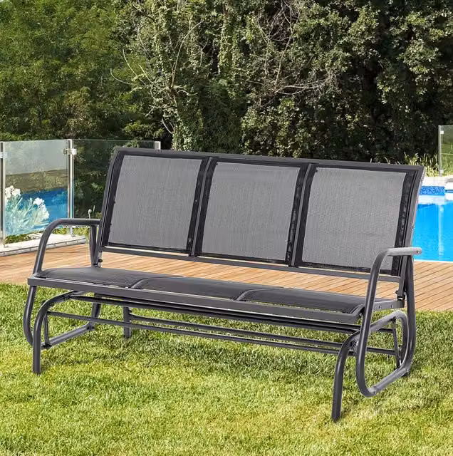 Panca a dondolo da giardino 3 posti in metallo nera