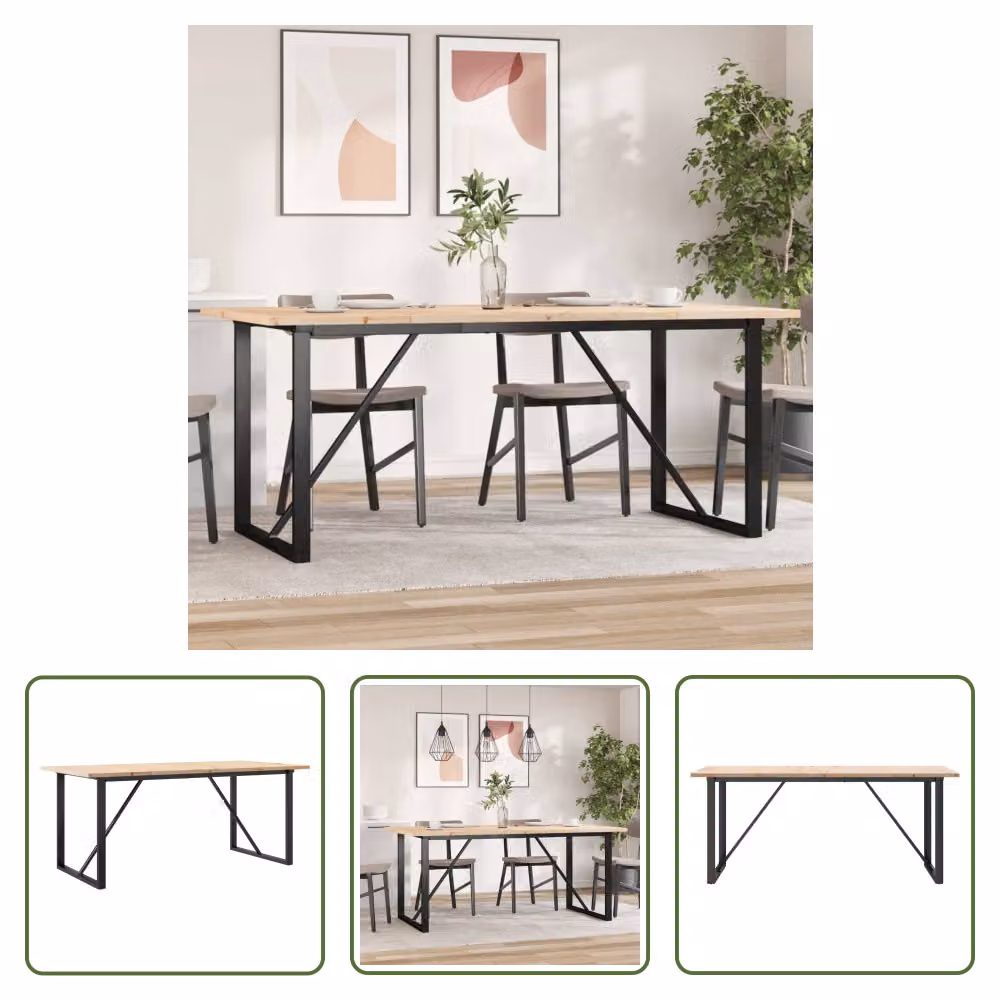 The Living Store Tavolo da pranzo O-frame 180x90x75,5 cm in pino massiccio e ghisa