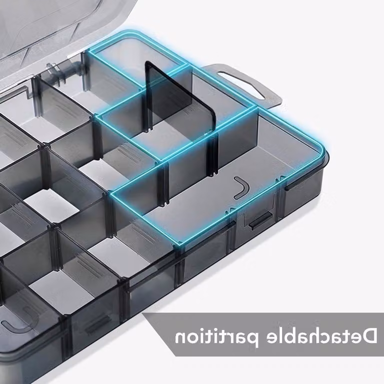 Contenitore di stoccaggio con 18 scomparti, scatola organizer con divisori rimovibili, contenitore trasparente per hardware, viti, bulloni e dadi