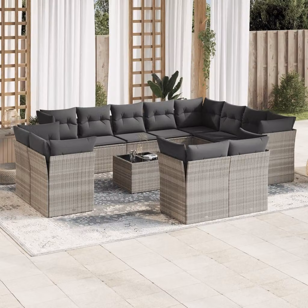 Maison Exclusive - Set Divani Giardino 13 pz con Cuscini Grigio Chiaro Polyrattan