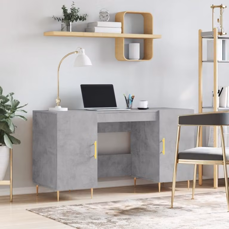 The Living Store Scrivania in cemento grigio 140x50x75 cm Materiale a base di legno