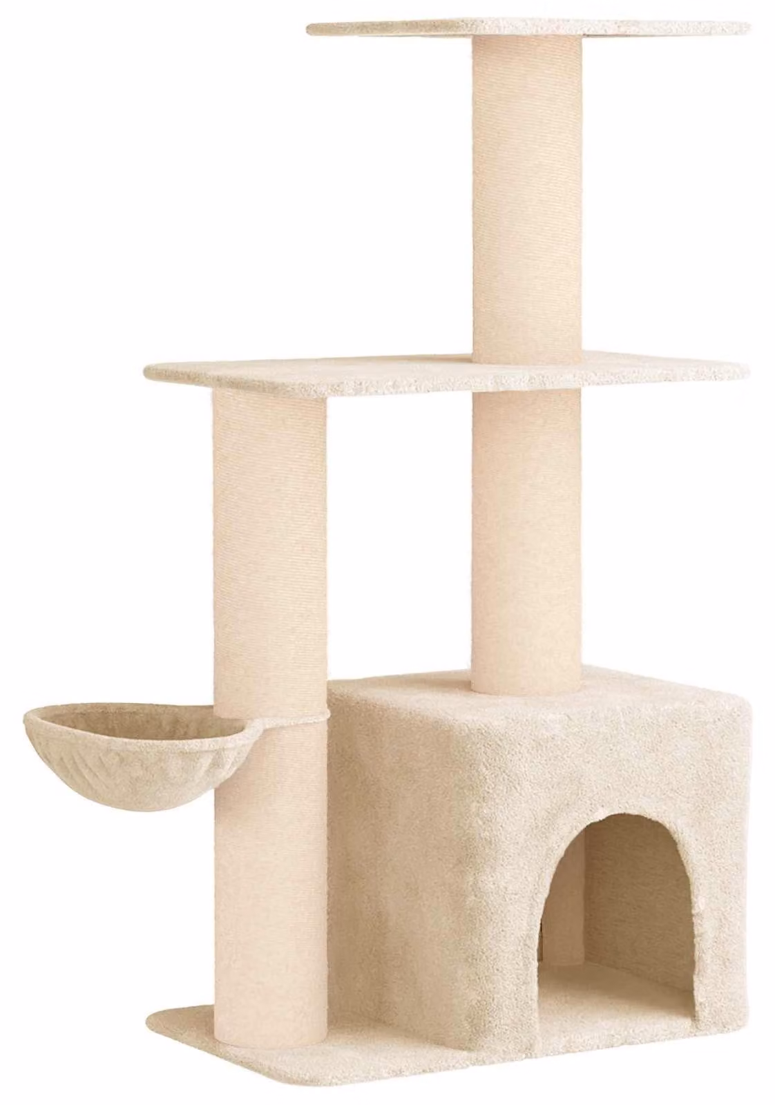 Albero per gatti con pali in sisal, colore crema, altezza 133 cm