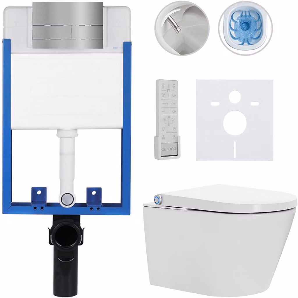 Set completo per WC Profi/Cronus Premium - bianco lucido - pulsante per WC modello Line/acciaio inox - da incasso - 59,3x38,4 cm