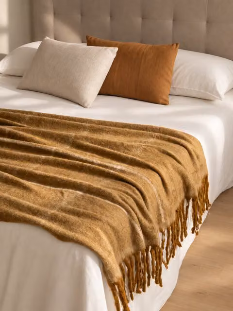Grace coperta manta mostarda 130x180 - Kenay Home