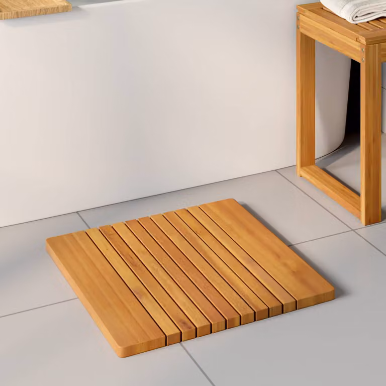 Tappeto da bagno vidaXL in legno di acacia massello naturale antiscivolo L: 50 cm x P: 52 cm
