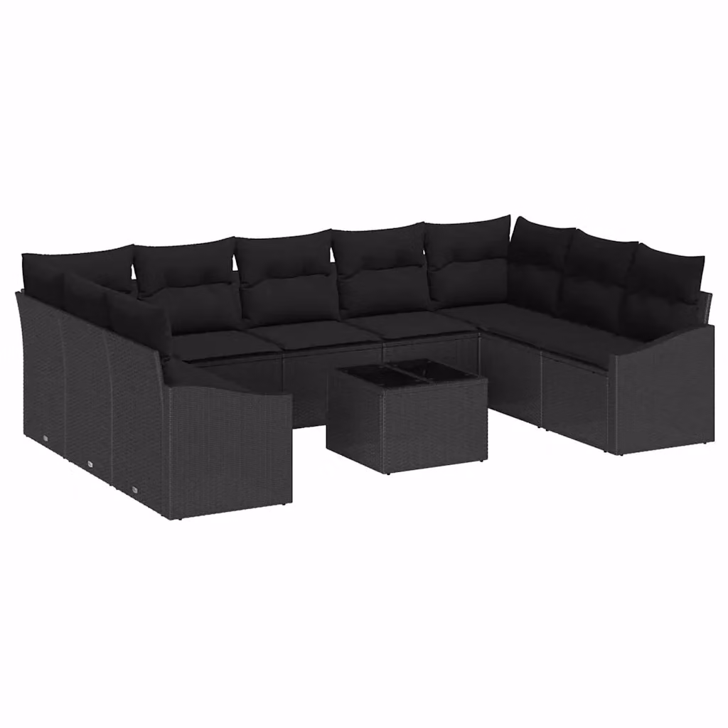 Set di divani da esterno vidaXL in polyrattan nero con cuscini e tavolino da giardino – 2