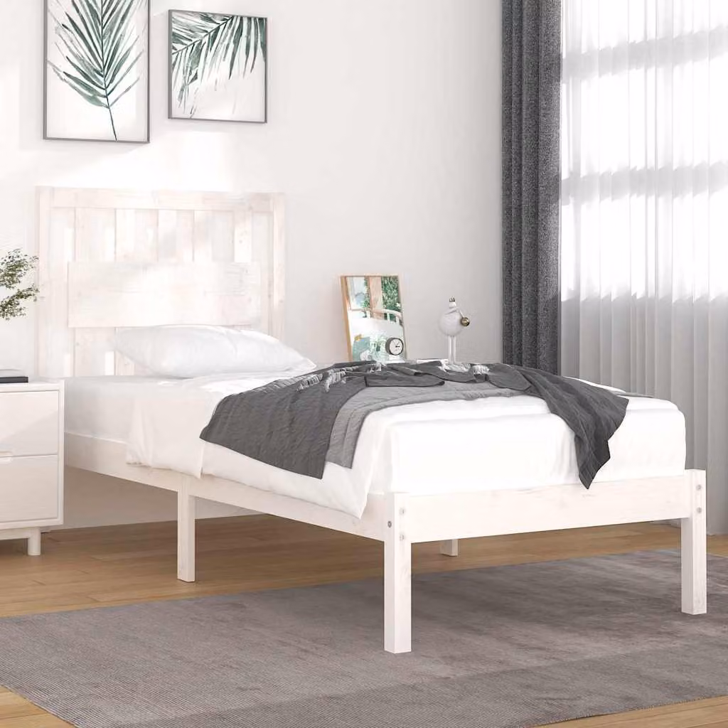 vidaXL Giroletto Singolo in Legno Massello di Pino Bianco Lacquered 90x190 cm