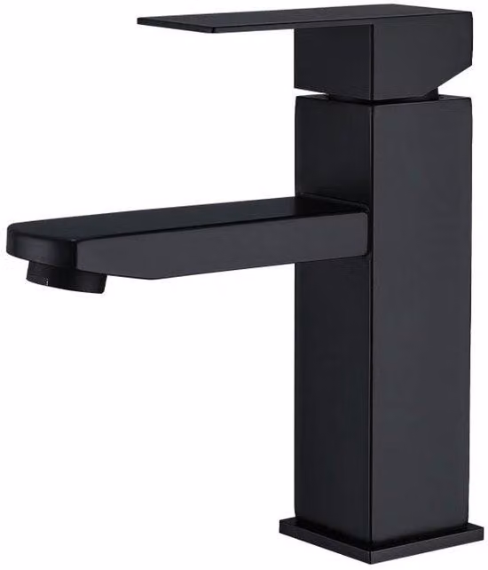 Rubinetto da bagno monoblocco, acqua calda e fredda, in acciaio inossidabile, per lavabo e WC, con tubo di alimentazione incluso - Nero