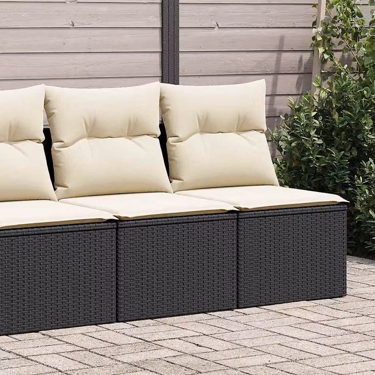 Set di divani da giardino vidaXL in polyrattan e legno di acacia con cuscini inclusi, colore nero