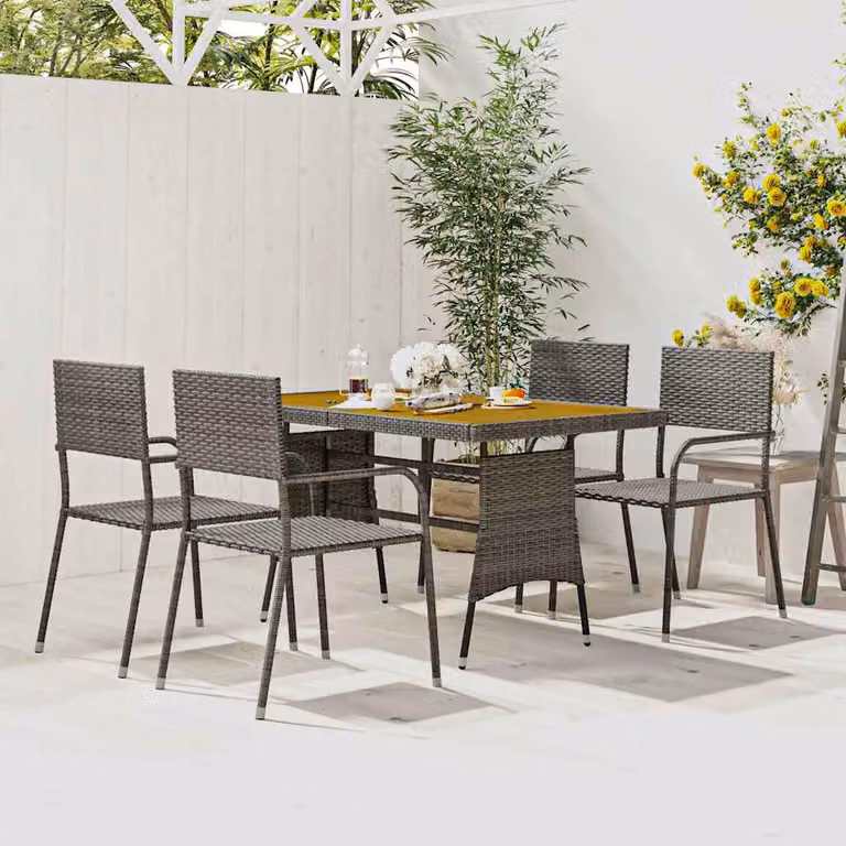 Set da pranzo per esterni vidaXL in 5 pezzi in polyrattan grigio con tavolo in legno di acacia