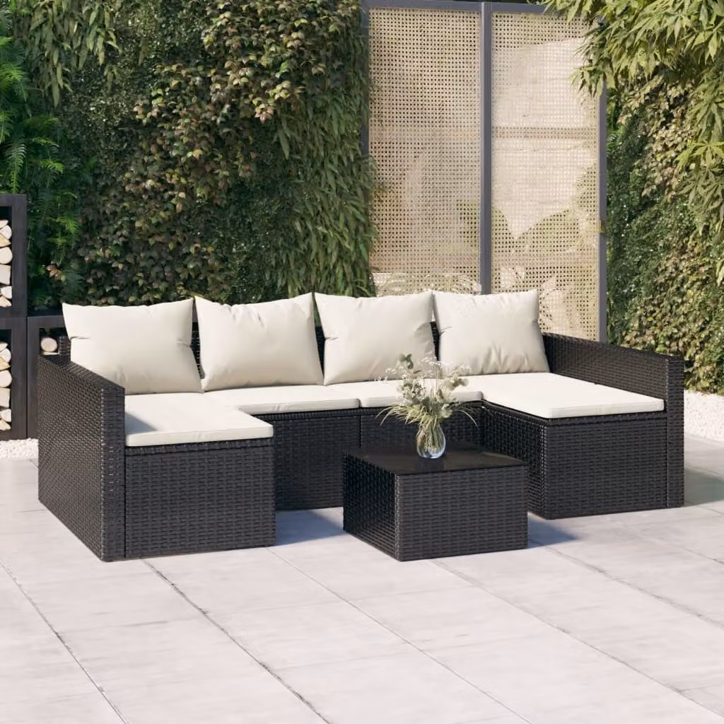 Set da giardino vidaXL in polyrattan nero con cuscini per 2 adulti
