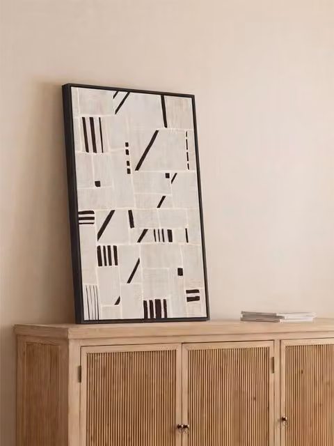 Quadro astratto moderno Soir Kenay Home, tela su legno, L: 120 cm, H: 80 cm, colori grigio, nero e bianco – 1