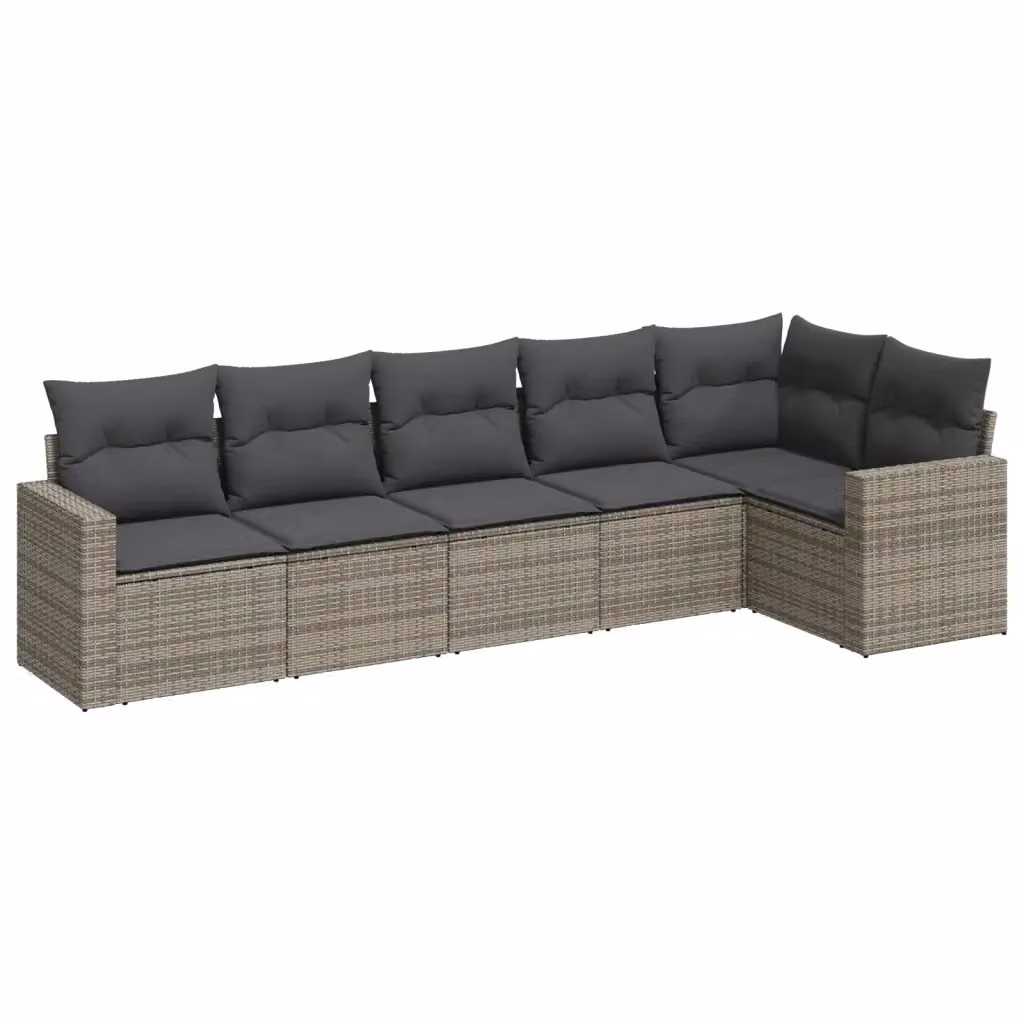 vidaXL Set Divano da Giardino 6 pz a Forma di L in Polyrattan Grigio con Cuscini Imbottiti e Coperture Rimosse – 2